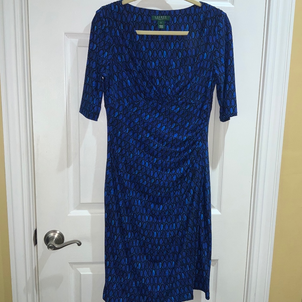 Lauren Ralph Lauren bodycon dress Sz 8 faux wrap skirt V neck